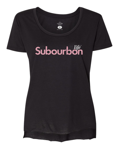 Subourbon Life - Black Sleeve Ladies Festival Scoop Neck Tee Shirt